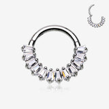 Brilliant Baguette Sparkles Array Seamless Clicker Hoop Ring-Clear Gem