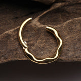 Detail View 3 of Golden Classic Hammered Wave Seamless Clicker Hoop Ring