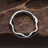Detail View 2 of Classic Hammered Wave Seamless Clicker Hoop Ring