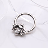 Detail View 1 of Vintage Honey Bee Sparkle Seamless Clicker Hoop Ring-Clear Gem