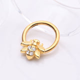 Detail View 1 of Golden Vintage Honey Bee Sparkle Seamless Clicker Hoop Ring-Clear Gem
