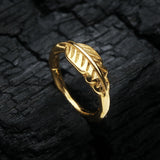 Detail View 1 of Golden Vintage Feather Leaflet Seamless Clicker Hoop Ring