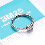 Detail View 2 of Brilliant Sparkle Solitaire CZ Multi-Gem Side Facing Seamless Clicker Hoop Ring-Clear Gem