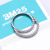 Detail View 2 of Brilliant Sparkle Gem Lined Double Loop Accent Seamless Clicker Hoop Ring-Clear Gem