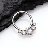 Detail View 1 of Quintuple Gem Sparkle Seamless Steel Clicker Hoop Ring-Clear Gem