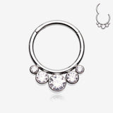 Quintuple Gem Sparkle Seamless Steel Clicker Hoop Ring-Clear Gem