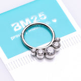 Detail View 2 of Quintuple Gem Sparkle Seamless Steel Clicker Hoop Ring-Clear Gem