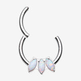 Detail View 1 of Triple Marquise Fire Opal Sparkle Seamless Clicker Hoop Ring-White Opal