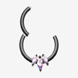 Detail View 1 of Triple Marquise Multi-Gem Sparkle Seamless Clicker Hoop Ring-Black/Aurora Borealis