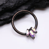 Detail View 2 of Triple Marquise Multi-Gem Sparkle Seamless Clicker Hoop Ring-Black/Aurora Borealis
