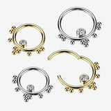 Detail View 1 of Ornate Bali Beads Sparkle Clicker Hoop Ring-Clear Gem