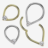 Detail View 1 of Golden Chevron Teardrop Sparkle Clicker Hoop Ring-Clear Gem