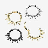 Detail View 1 of Golden Blazing Sun Ray Spike Clicker Hoop Ring