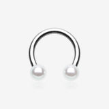 Luster Pearlescent Ball Ends Horseshoe Circular Barbell-White