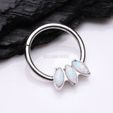 Detail View 2 of Triple Marquise Fire Opal Sparkle Seamless Clicker Hoop Ring-White Opal