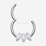 Detail View 1 of Triple Marquise Fire Opal Sparkle Seamless Clicker Hoop Ring-White Opal