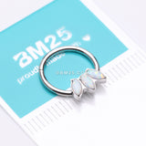 Detail View 3 of Triple Marquise Fire Opal Sparkle Seamless Clicker Hoop Ring-White Opal
