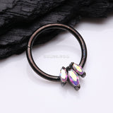 Detail View 2 of Triple Marquise Multi-Gem Sparkle Seamless Clicker Hoop Ring-Black/Aurora Borealis