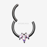 Detail View 1 of Triple Marquise Multi-Gem Sparkle Seamless Clicker Hoop Ring-Black/Aurora Borealis