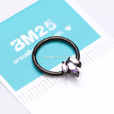 Detail View 3 of Triple Marquise Multi-Gem Sparkle Seamless Clicker Hoop Ring-Black/Aurora Borealis