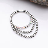 Detail View 2 of Majestic Fire Opal Double Chained Seamless Clicker Hoop Ring-White Opal