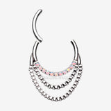 Detail View 1 of Majestic Fire Opal Double Chained Seamless Clicker Hoop Ring-White Opal
