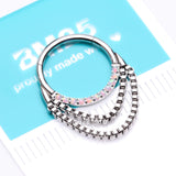 Detail View 3 of Majestic Fire Opal Double Chained Seamless Clicker Hoop Ring-White Opal