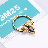 Detail View 4 of Golden Majestic Queen Bee Sparkle Steel Seamless Clicker Hoop Ring-Black