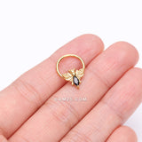 Detail View 3 of Golden Majestic Queen Bee Sparkle Steel Seamless Clicker Hoop Ring-Black