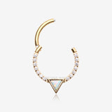 Detail View 1 of Golden Fire Opal Triangle Multi-Gem Sparkle Rim Seamless Clicker Hoop Ring-Clear Gem/White Opal