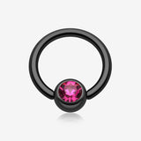 Colorline PVD Gem Ball Captive Bead Ring-Black/Fuchsia