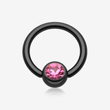 Colorline PVD Gem Ball Captive Bead Ring-Black/Pink