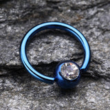 Colorline PVD Gem Ball Captive Bead Ring-Blue/Clear