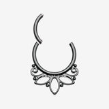 Detail View 1 of Blackline Lotus Floral Filigree Elegance Clicker Hoop Ring