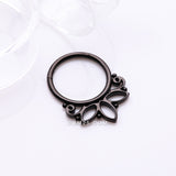 Detail View 2 of Blackline Lotus Floral Filigree Elegance Clicker Hoop Ring