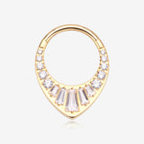 Golden Grand Tiara Multi-Gem Sparkle Seamless Clicker Hoop Ring-Clear Gem