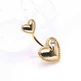 Golden Valentine Double Heart Sparkle Laced Belly Button Ring