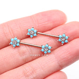 Detail View 2 of A Pair of Rose Gold Turquoise Spring Flower Sparkle Nipple Barbell
