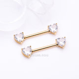 Detail View 1 of A Pair of Golden Heart Sparkle Prong Nipple Barbell-Clear Gem