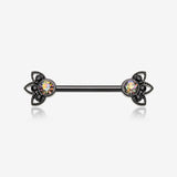 A Pair of Blackline Vintage Floral Mistress Sparkle Nipple Barbell-Black/Vitrail Medium