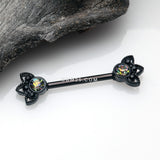 Detail View 1 of A Pair of Blackline Vintage Floral Mistress Sparkle Nipple Barbell-Black/Vitrail Medium