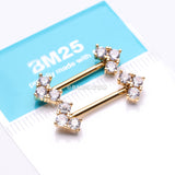 A Pair of Golden Geometric Sparkle Arrow Ends Nipple Barbell-Clear Gem