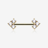 A Pair of Golden Geometric Sparkle Arrow Ends Nipple Barbell-Clear Gem