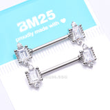 Detail View 4 of A Pair of Sparkle Renaissance Princess Cut Nipple Barbell-Clear Gem