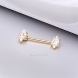 Detail View 1 of A Pair of Golden Sparkle Renaissance Princess Cut Nipple Barbell-Clear Gem