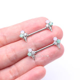 Detail View 2 of A Pair of Adorable Mixed Flavor Ice Cream Cone Nipple Barbell-Clear Gem/Rose Water Opal/Aqua