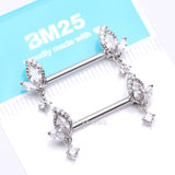 Detail View 4 of A Pair of Elegant Marquise Leaflet Dangle Sparkle Nipple Barbell-Clear Gem