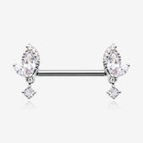 A Pair of Elegant Marquise Leaflet Dangle Sparkle Nipple Barbell-Clear Gem