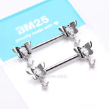 Detail View 4 of A Pair of Butterfly Sparkle Dangle Sparkle Nipple Barbell-Clear Gem