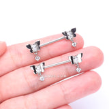 Detail View 2 of A Pair of Butterfly Sparkle Dangle Sparkle Nipple Barbell-Clear Gem